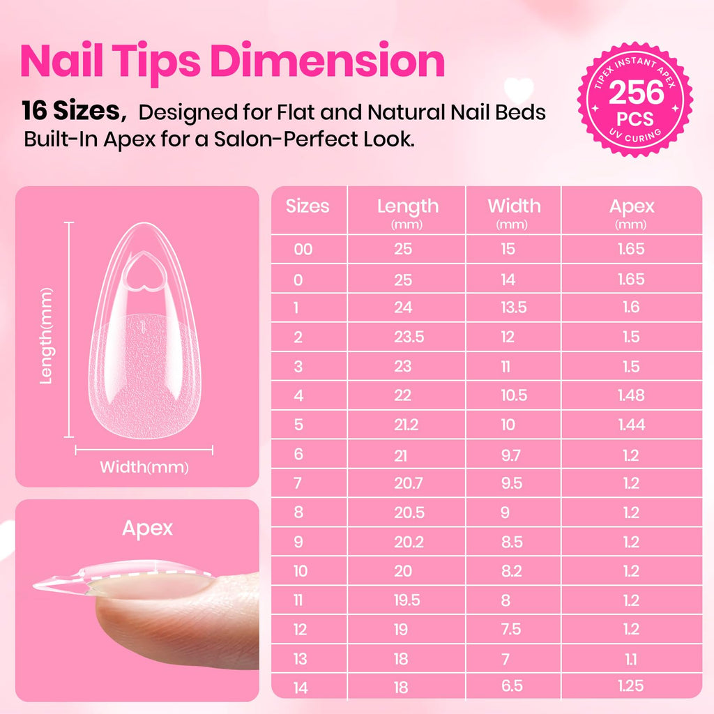 Beetles Tipex Lite Valentine’s Heart Cutout Nail Tips – Almond Medium, 256pcs, 16 Sizes