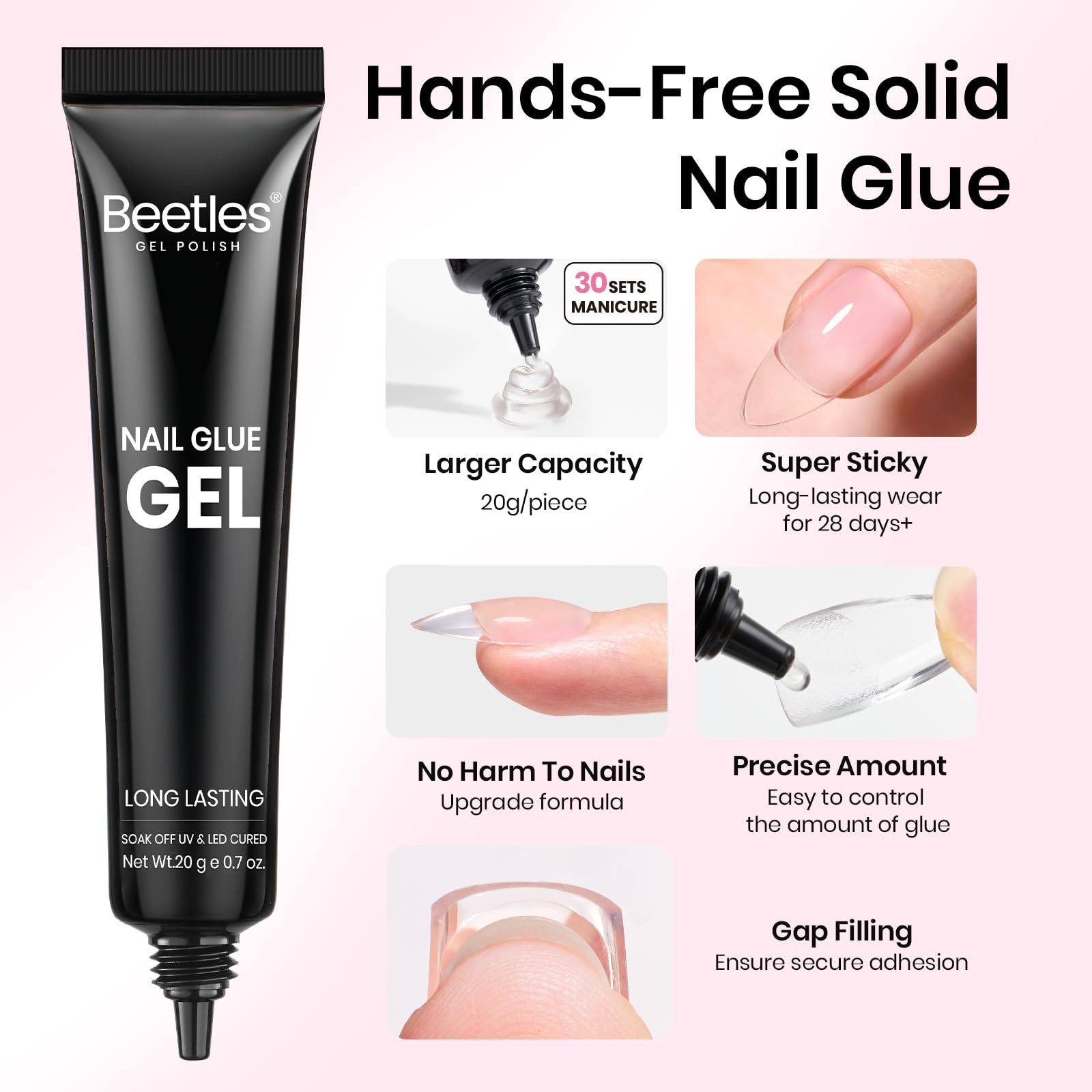 Beetles Tipex Gel Nail Kit – 224 Pre-Built Tips + Mini Lamp (Medium Almond)