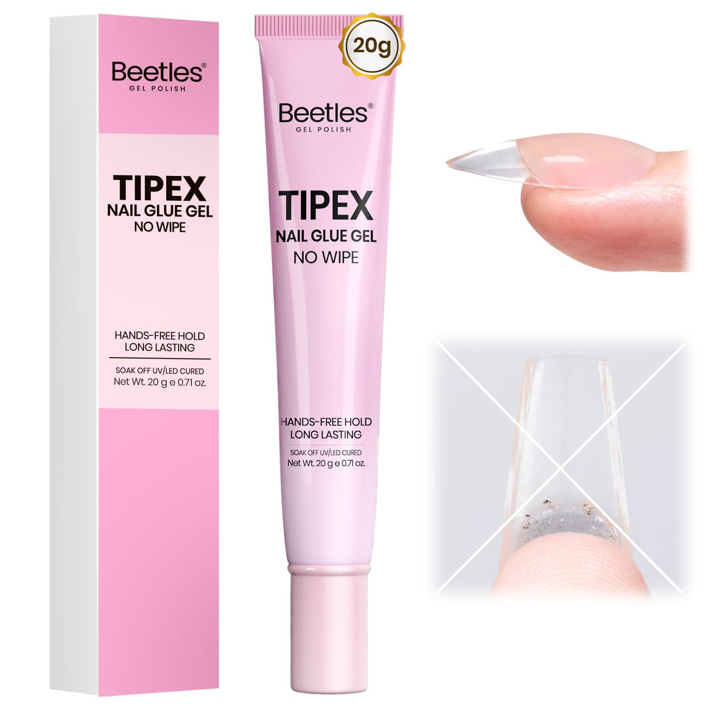 Beetles 20g Tipex Nail Glue Gel – No-Wipe, Hands-Free, Flat-Nail Friendly, UV/LED Cured