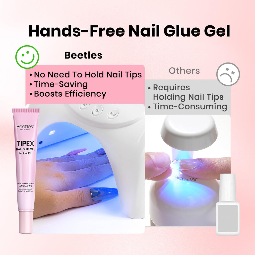 Beetles 20g Tipex Nail Glue Gel – No-Wipe, Hands-Free, Flat-Nail Friendly, UV/LED Cured