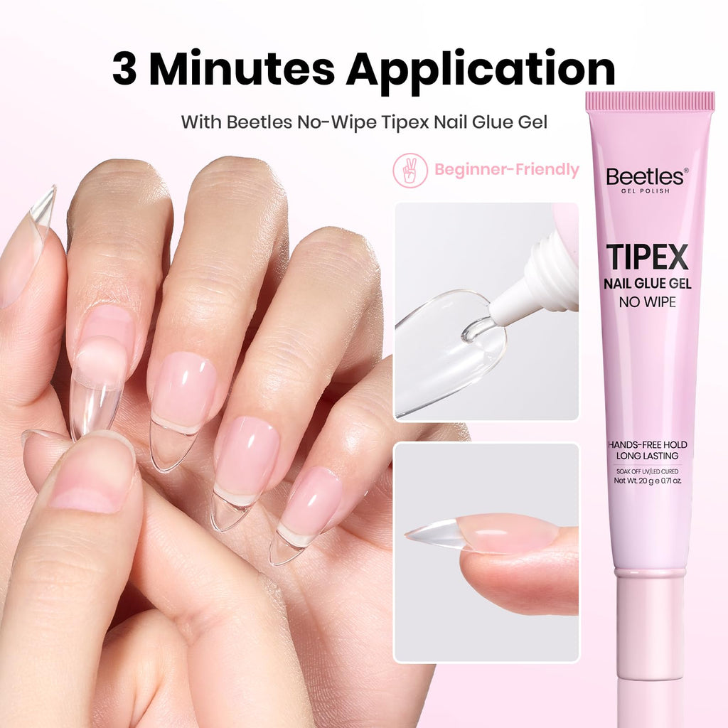 Beetles 20g Tipex Nail Glue Gel – No-Wipe, Hands-Free, Flat-Nail Friendly, UV/LED Cured