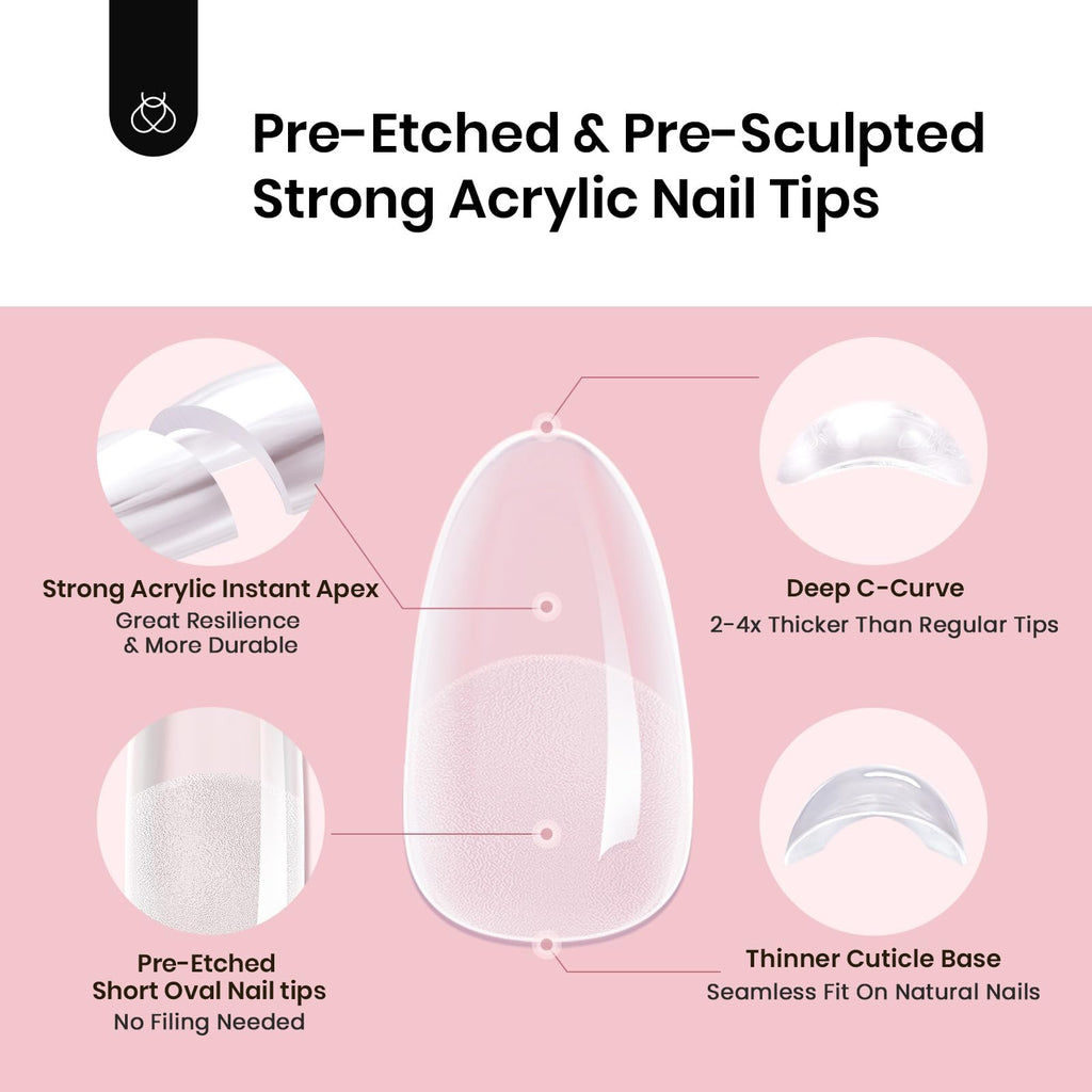 Beetles Tipex Instant Apex Nail Tips – Short Oval, 512 Pcs, 16 Sizes (Pre-Built & Pre-Etched)
