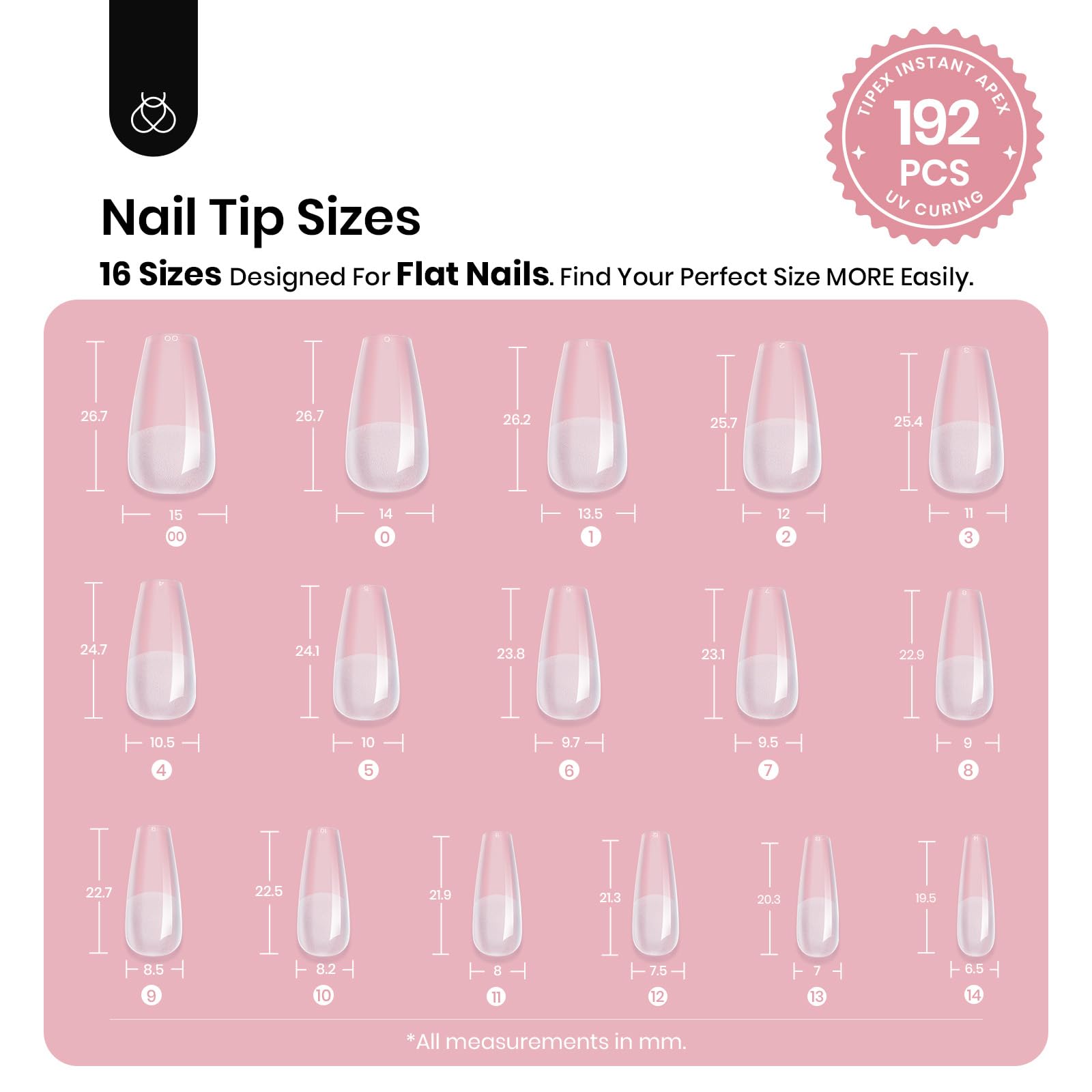 Beetles Tipex Instant Apex Nail Tips – Medium Coffin, 192 Pcs, Pre-Built & Pre-Etched