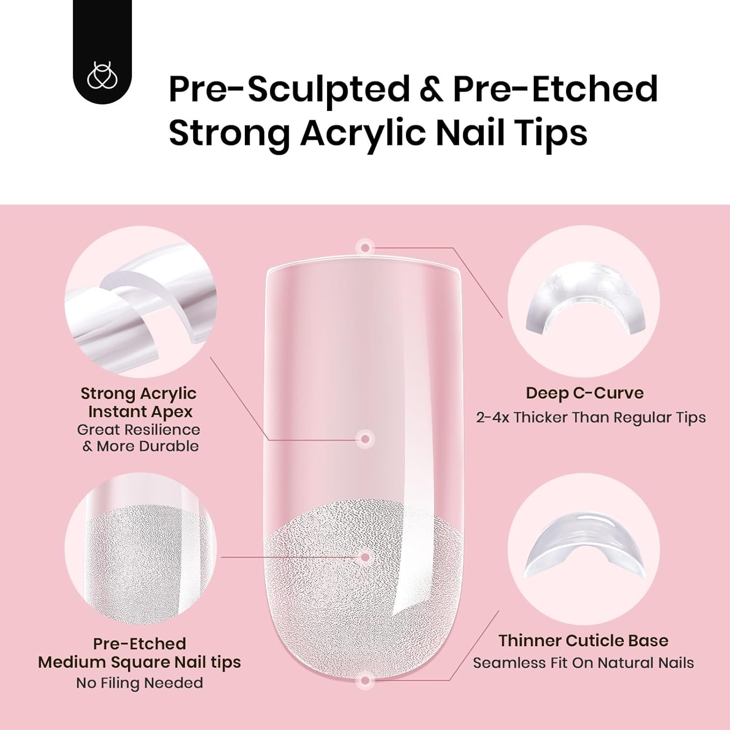 Beetles Tipex Nail Tips Kit Square Medium – 224 Pcs, 16 Sizes, Mini UV Lamp & Glue
