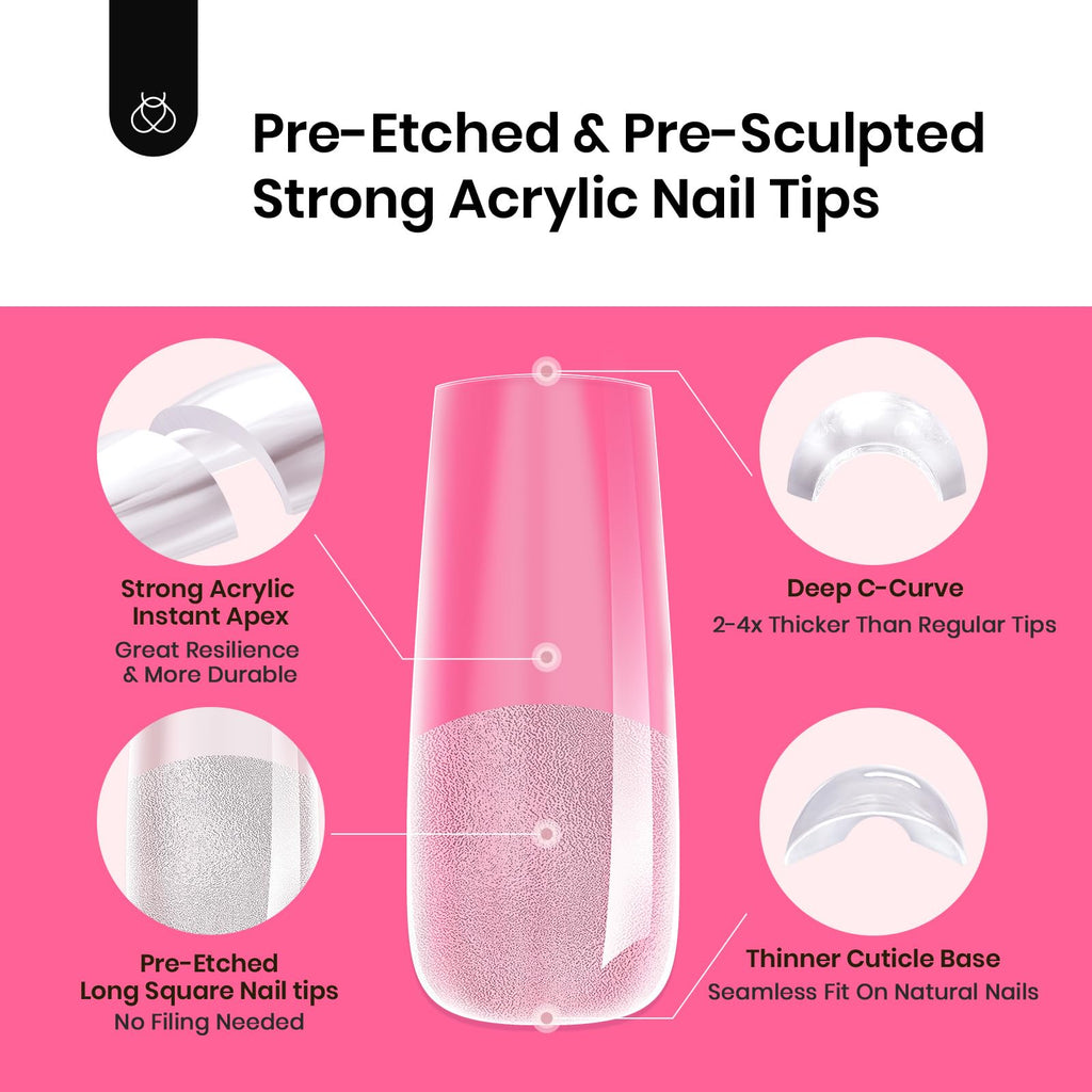 Beetles Tipex Nail Tips Kit – 224 Pre-Shaped Tips, 16 Sizes, Mini UV Lamp