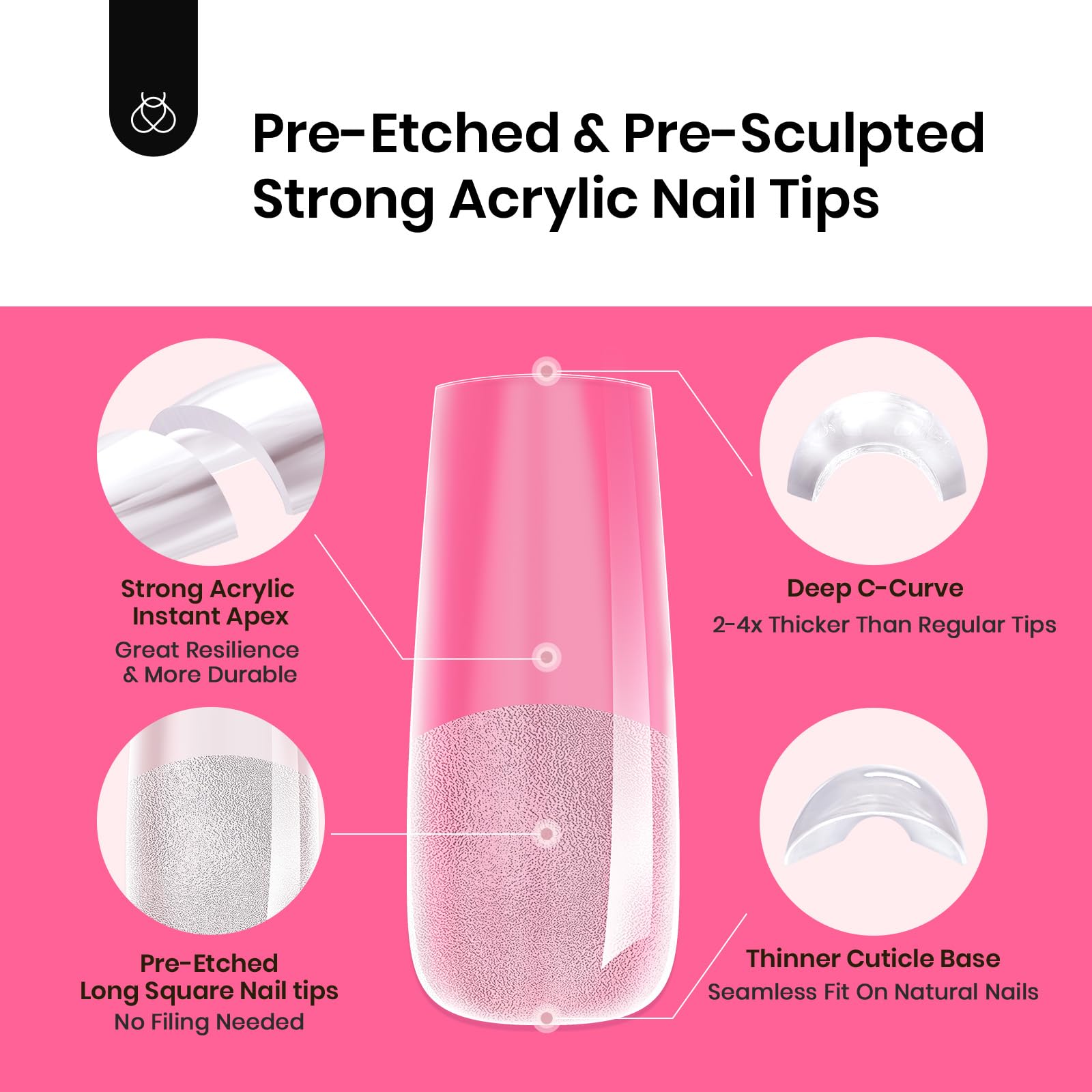 Beetles Tipex Nail Tips Kit – 224 Pre-Shaped Tips, 16 Sizes, Mini UV Lamp