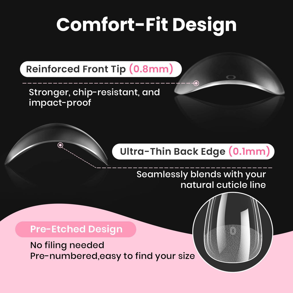 Beetles Gel Nail Kit Flat-X Coffin Short 320pcs | DIY Nail Extensions with Glue Gel, Base & Top Coat, Mini Lamp