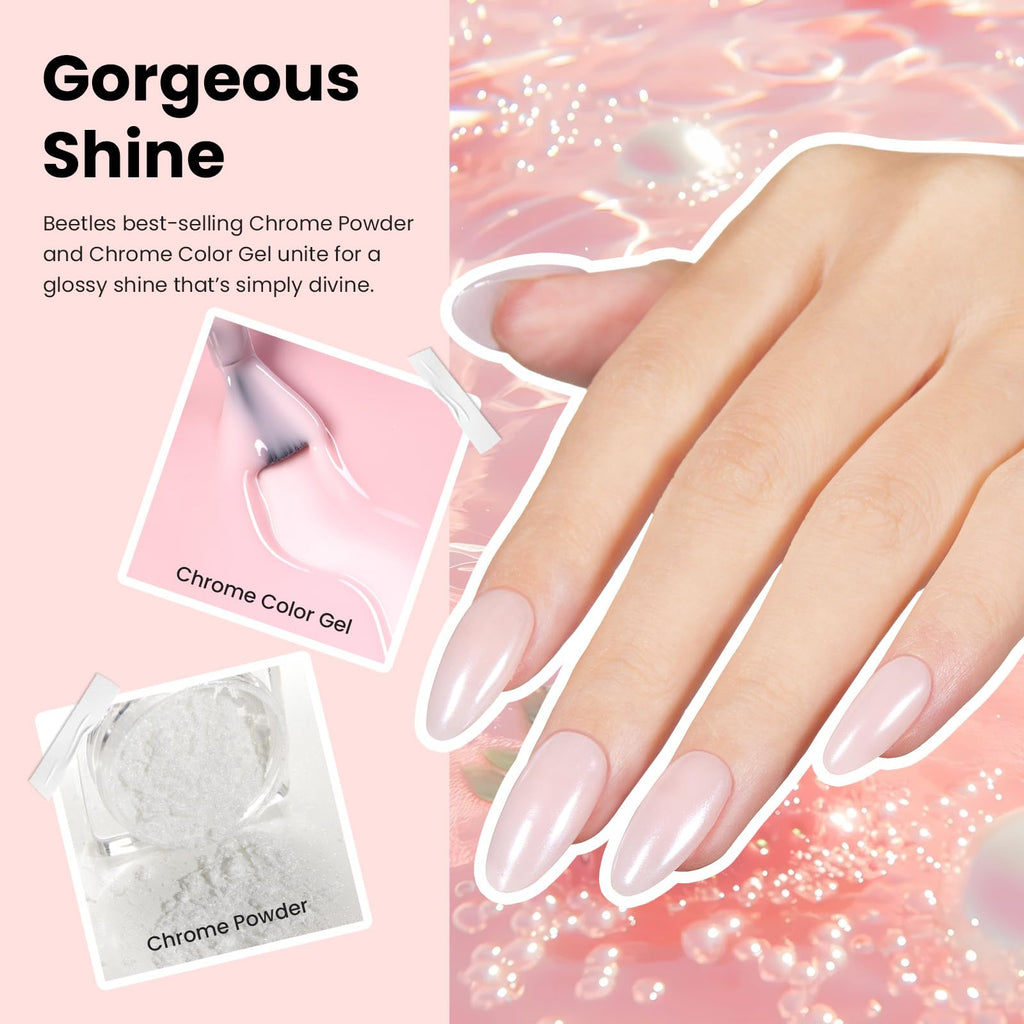 Beetles Chrome Nail Powder Gel Polish Kit – Pearl Glazed Donut Mirror Finish with Base & Top Coat