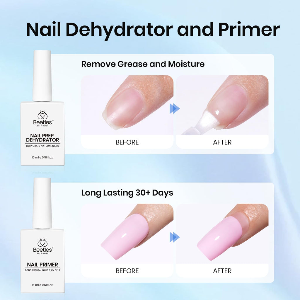 Beetles Gel Polish Prep Set: Base Coat, No-Wipe Top Coat, Dehydrator & Primer