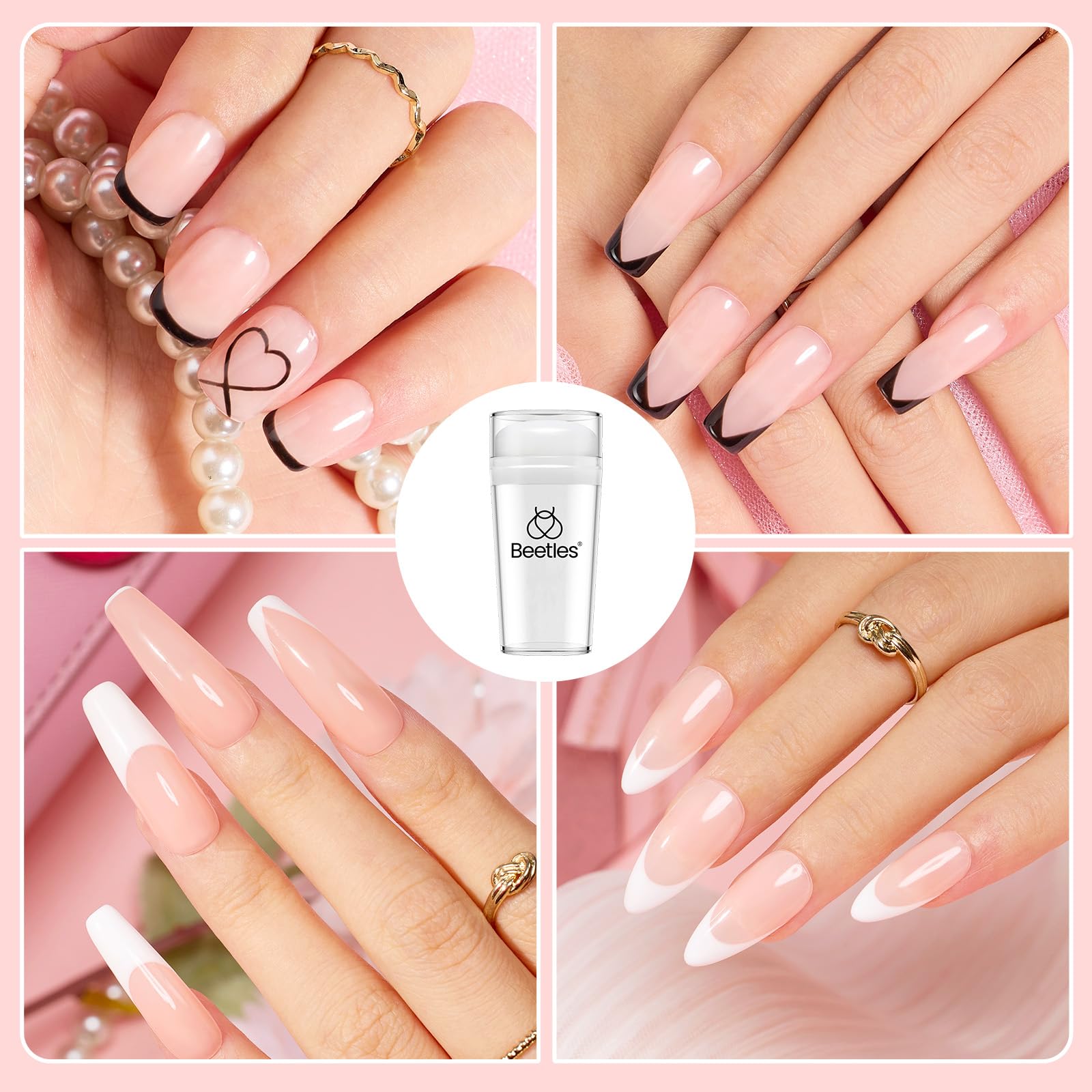 Beetles French Tip Tool Stamp Gel Kit – Silicone Nail Stamper, Peel-Off Cuticle Guard & Gel Polish