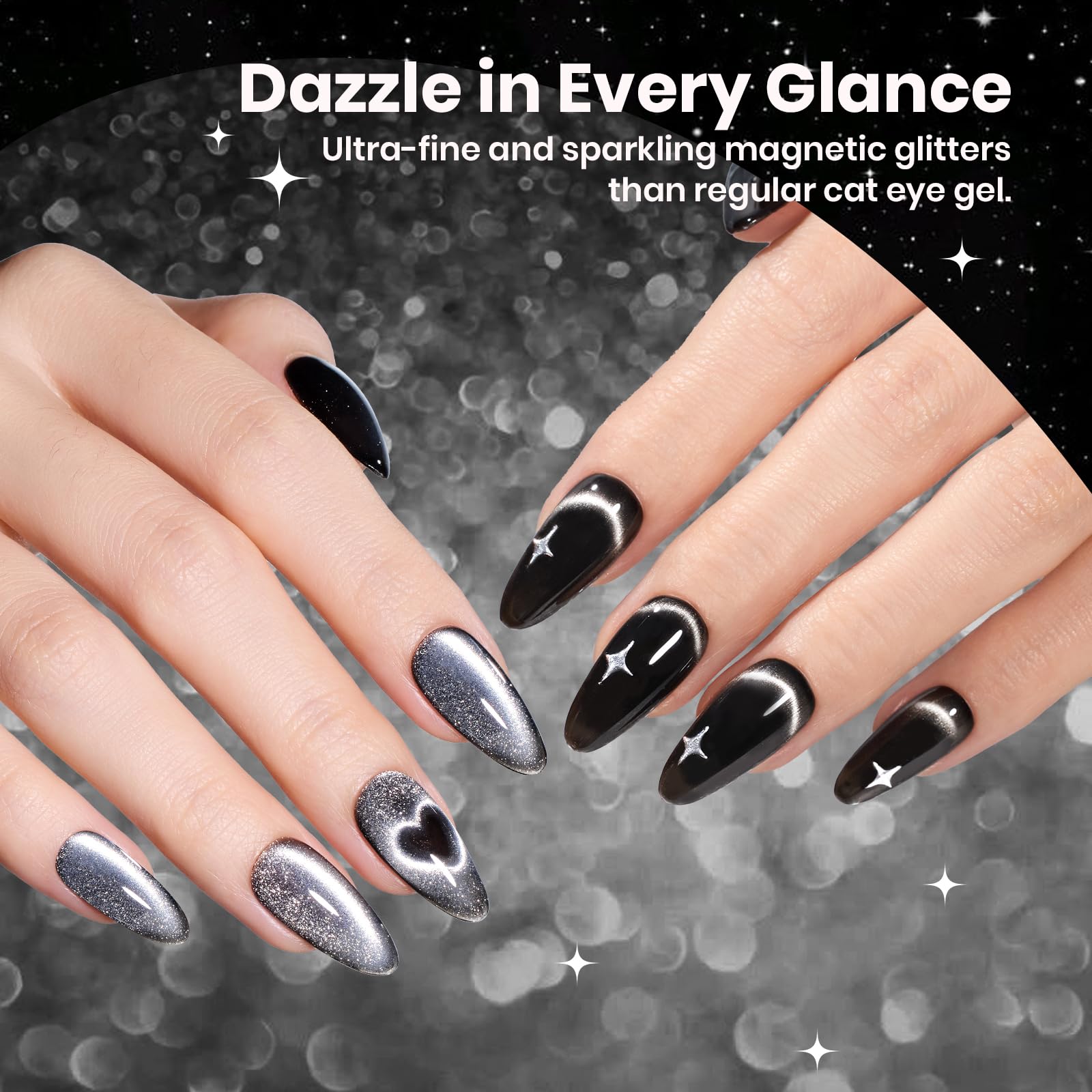 Beetles Gel Nail Polish Set - Twilight Gleam: 6-Color Cat Eye Glitter Kit
