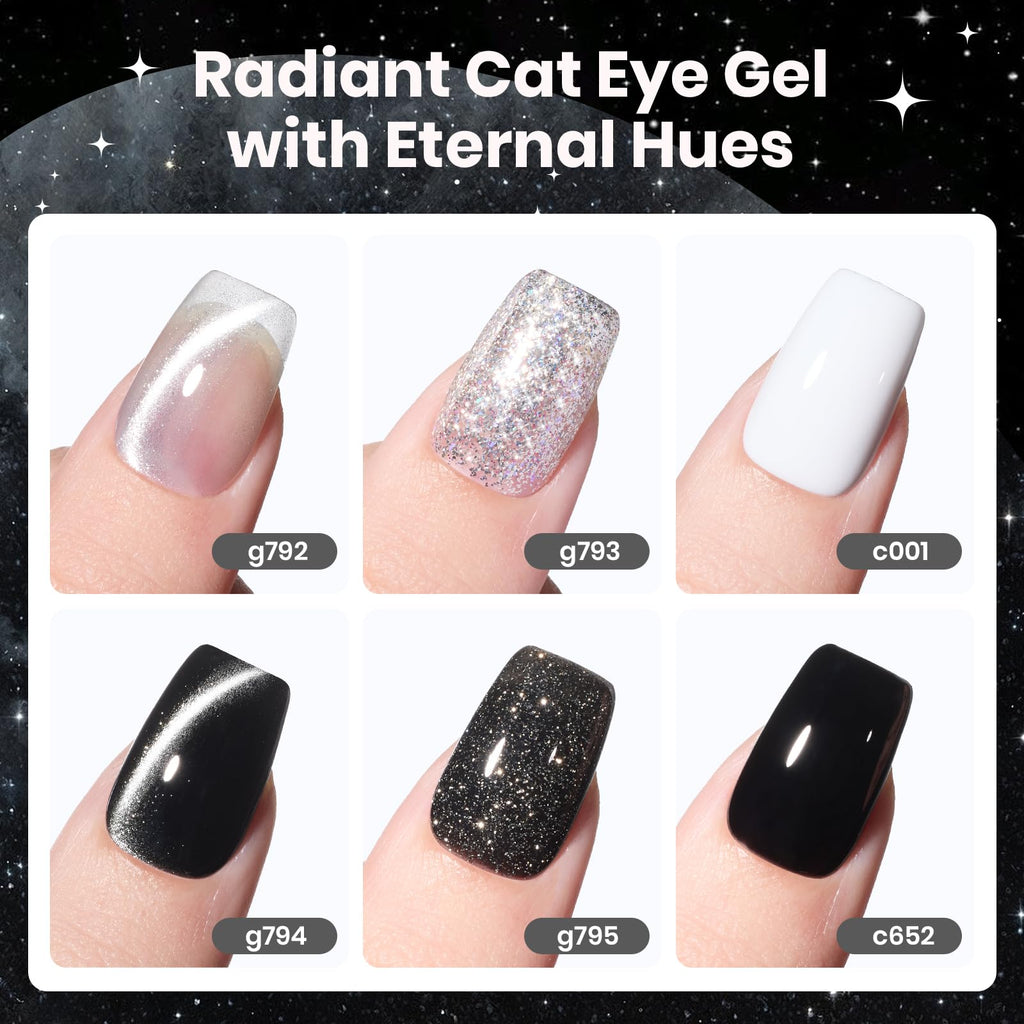 Beetles Gel Nail Polish Set - Twilight Gleam: 6-Color Cat Eye Glitter Kit