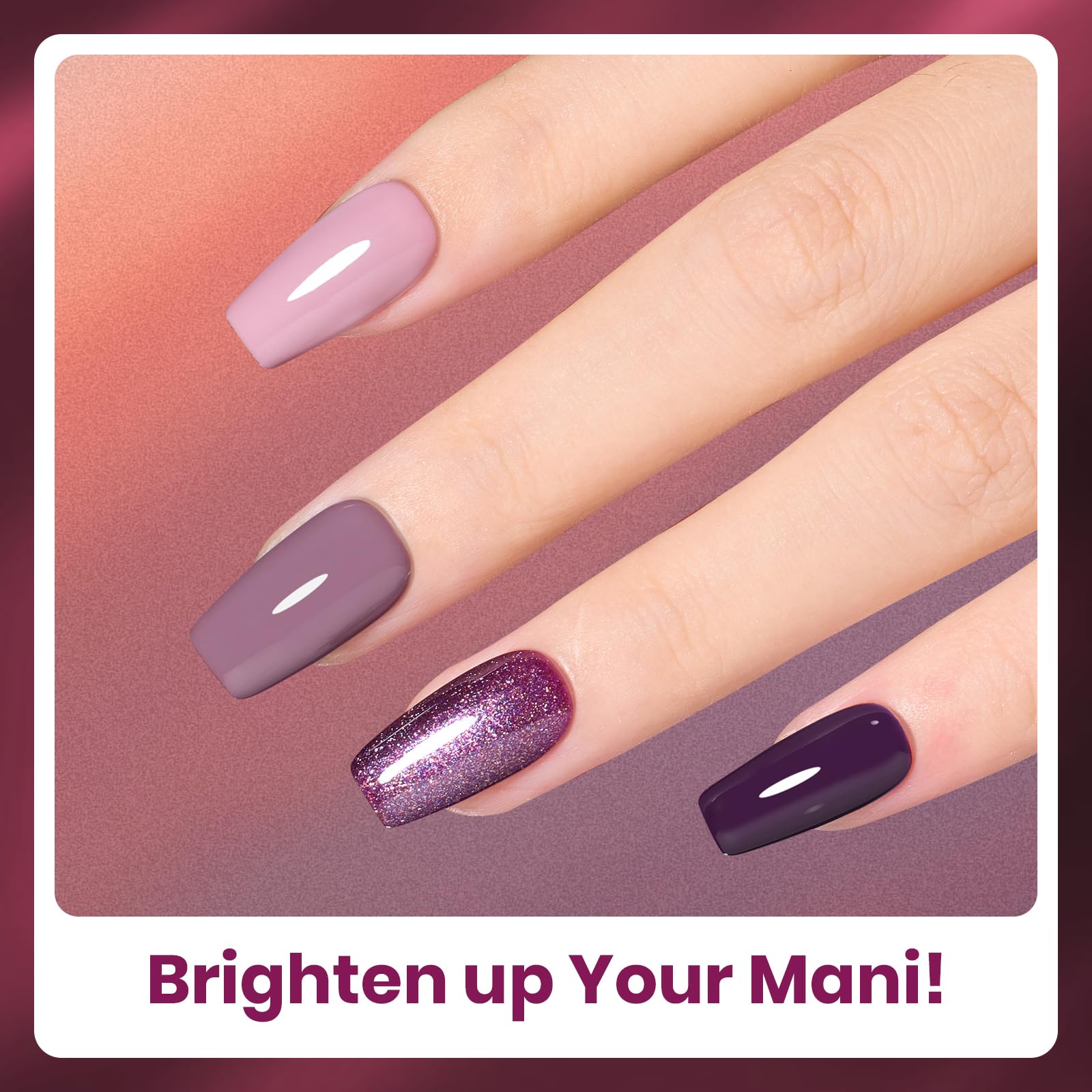 Beetles Purple Gel Nail Polish Set – 6 Colors (Muse of Midnight) | Cat Eye Glitter, UV/LED, Soak Off