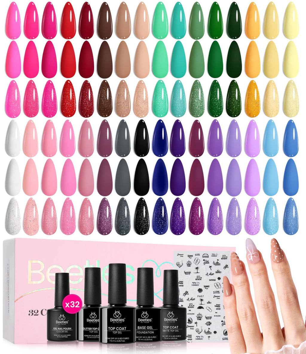 Beetles Spring Gel Polish Set — 32 Colors UV/LED Nails Kit with Base & Top Coats