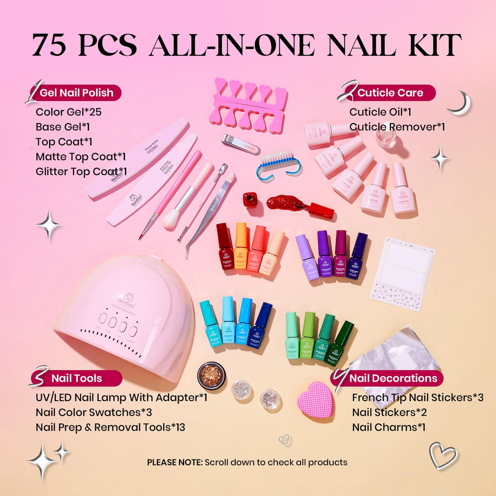 Beetles Gel Nail Polish Kit with UV Light, 45 Colors, 75-Pcs, Emotional Journey Set