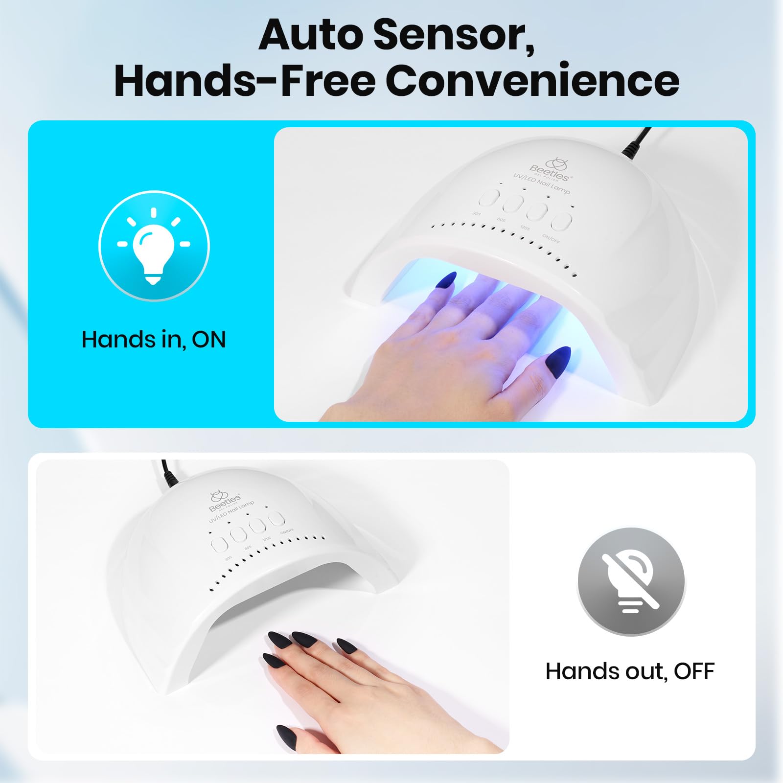 Beetles UV Nail Lamp – Auto Sensor, 30/60/120s Curing, UV/LED Dual Light
