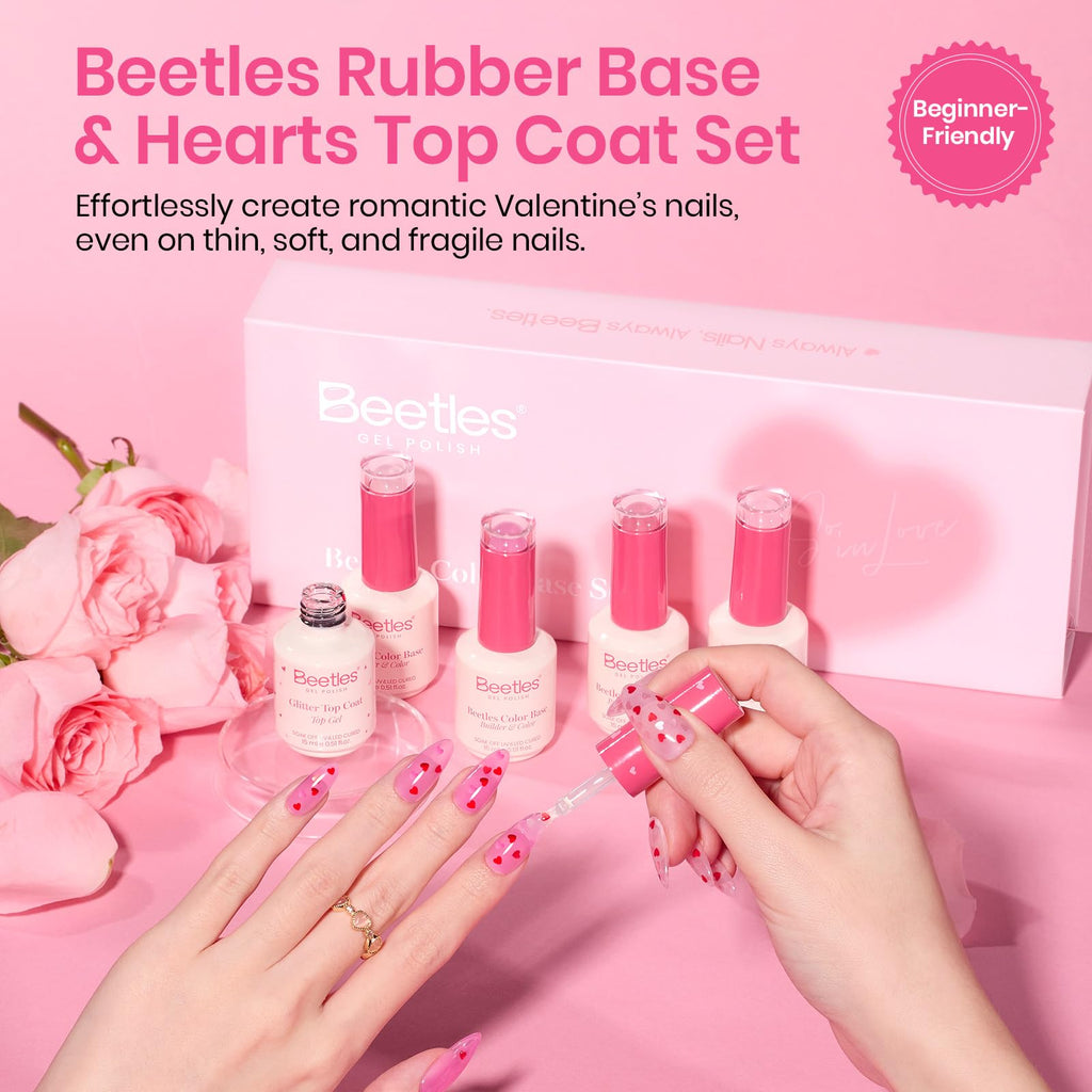 Beetles Rubber Base Gel Nail Polish + Top Coat – Valentine Limited Edition (5 Colors)