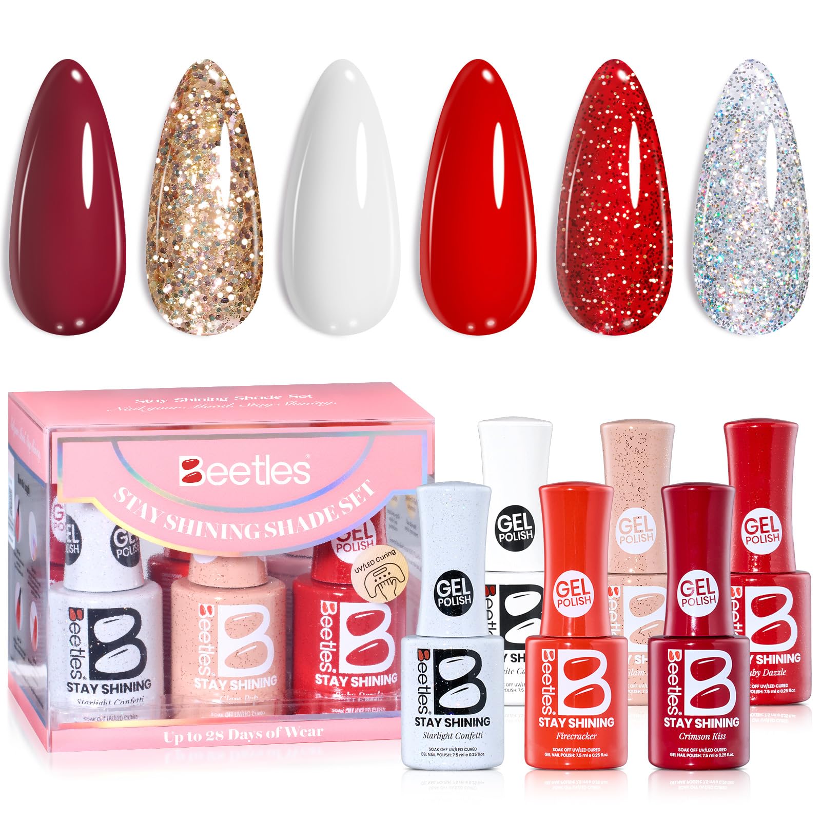 Beetles Valentines Gel Nail Polish Set – 6 Crimson Glamour Colors for At-Home Nail Art