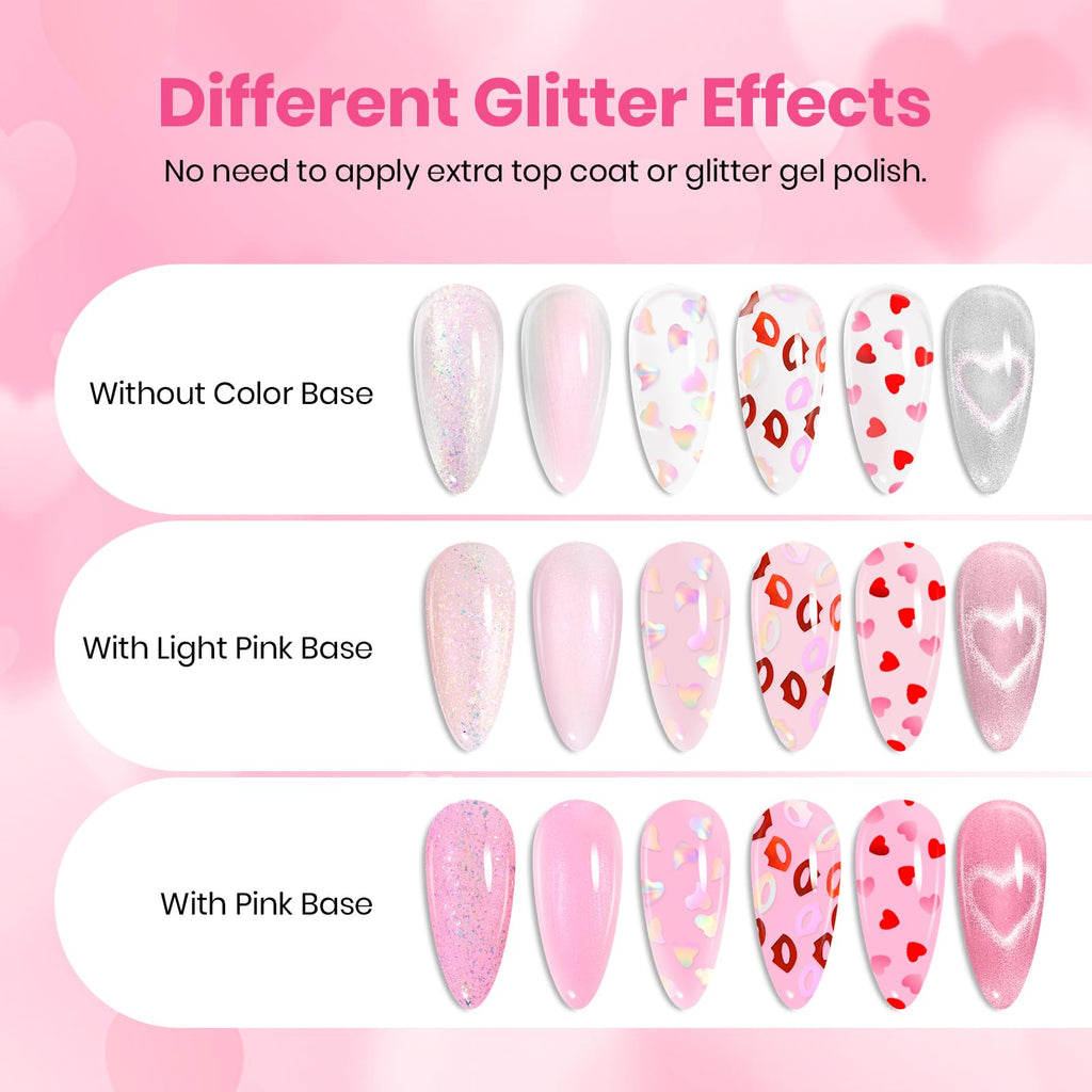 Beetles Valentine's Limited Gel Top Coat Set – 6×10ml Heart, Kiss Mark & Cat Eye Glitter
