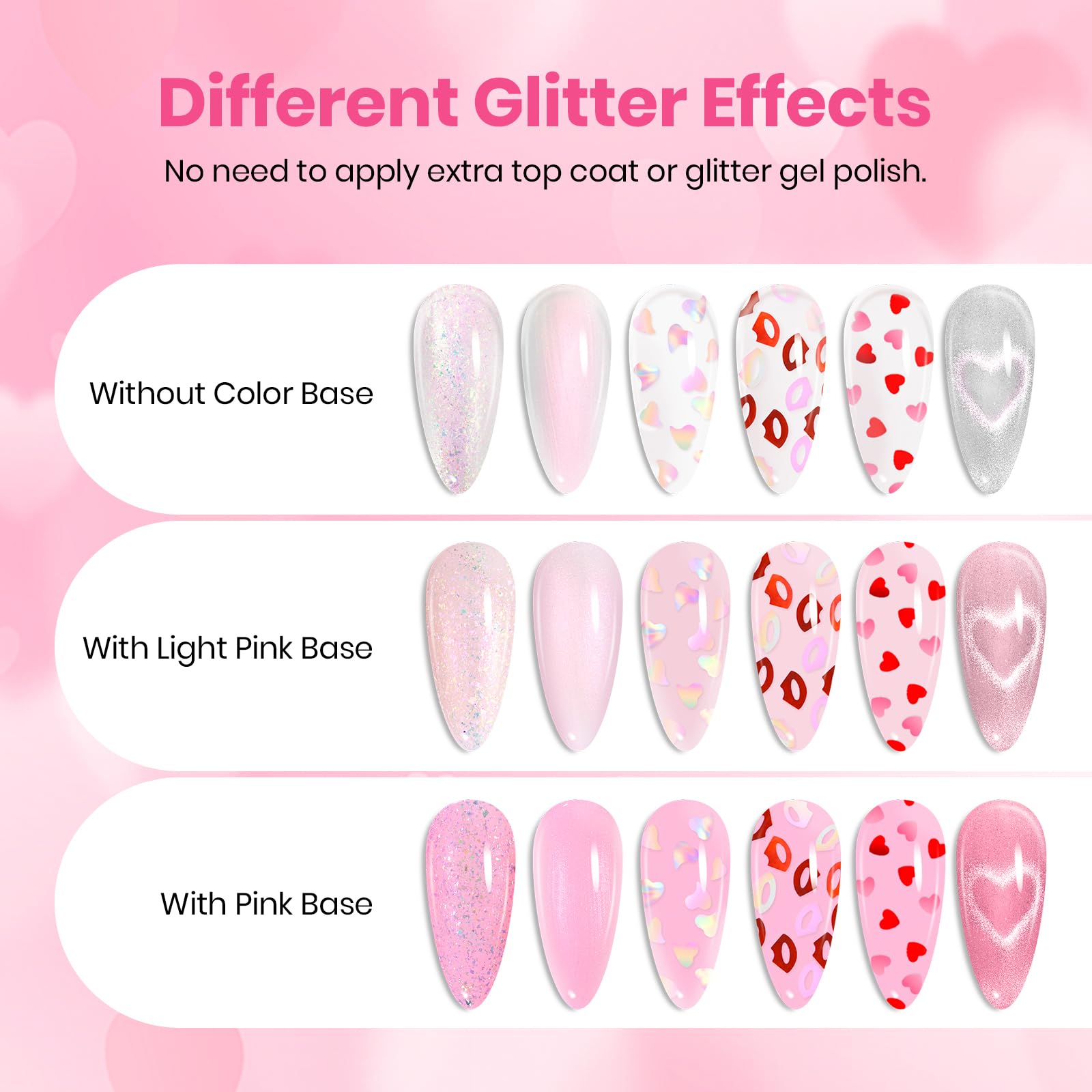 Beetles Valentine's Limited Gel Top Coat Set – 6×10ml Heart, Kiss Mark & Cat Eye Glitter