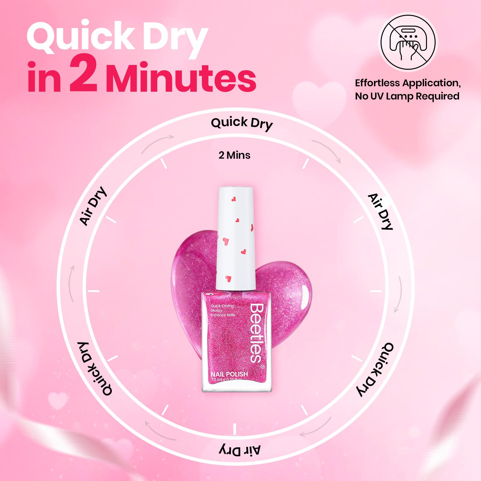 Beetles Pink Nail Polish Set – Hearts Aflutter (6 Colors): Quick Dry, Long-Lasting Glitter & Pearl Finish