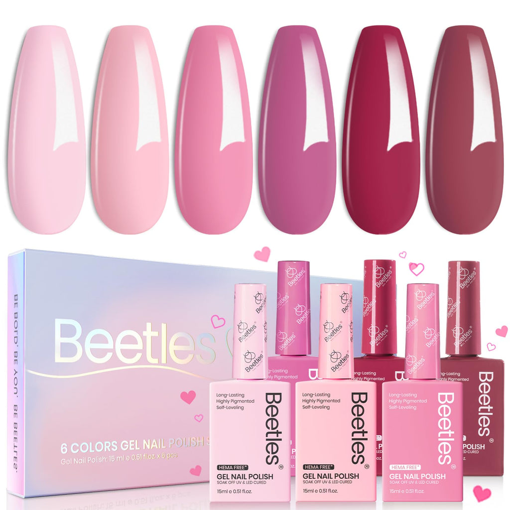 Beetles Valentines Gel Polish Set – Romantic Blush (6 Colors) Hema Free, Cruelty-Free, Long-Lasting Nails