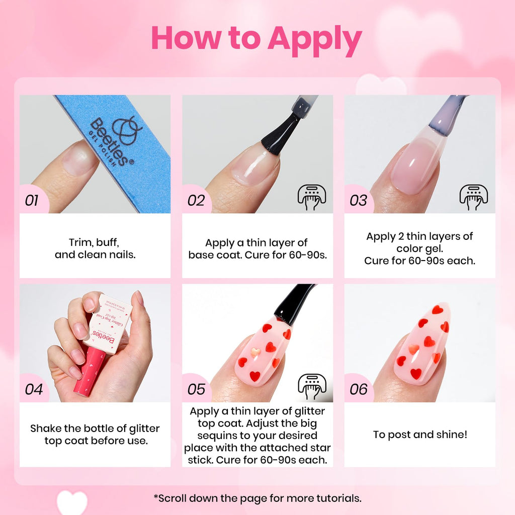 Beetles Valentine's Limited Gel Top Coat Set – 6×10ml Heart, Kiss Mark & Cat Eye Glitter