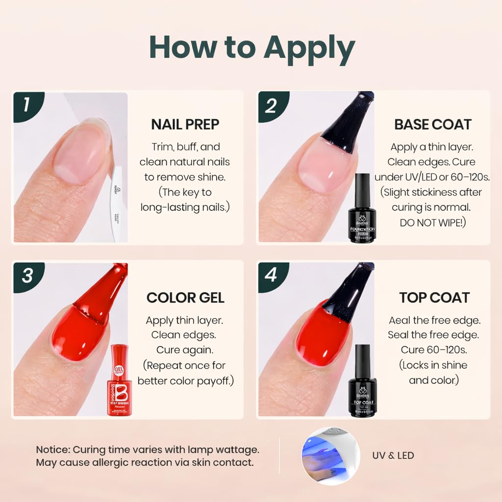 Beetles Valentines Gel Nail Polish Set – 6 Crimson Glamour Colors for At-Home Nail Art