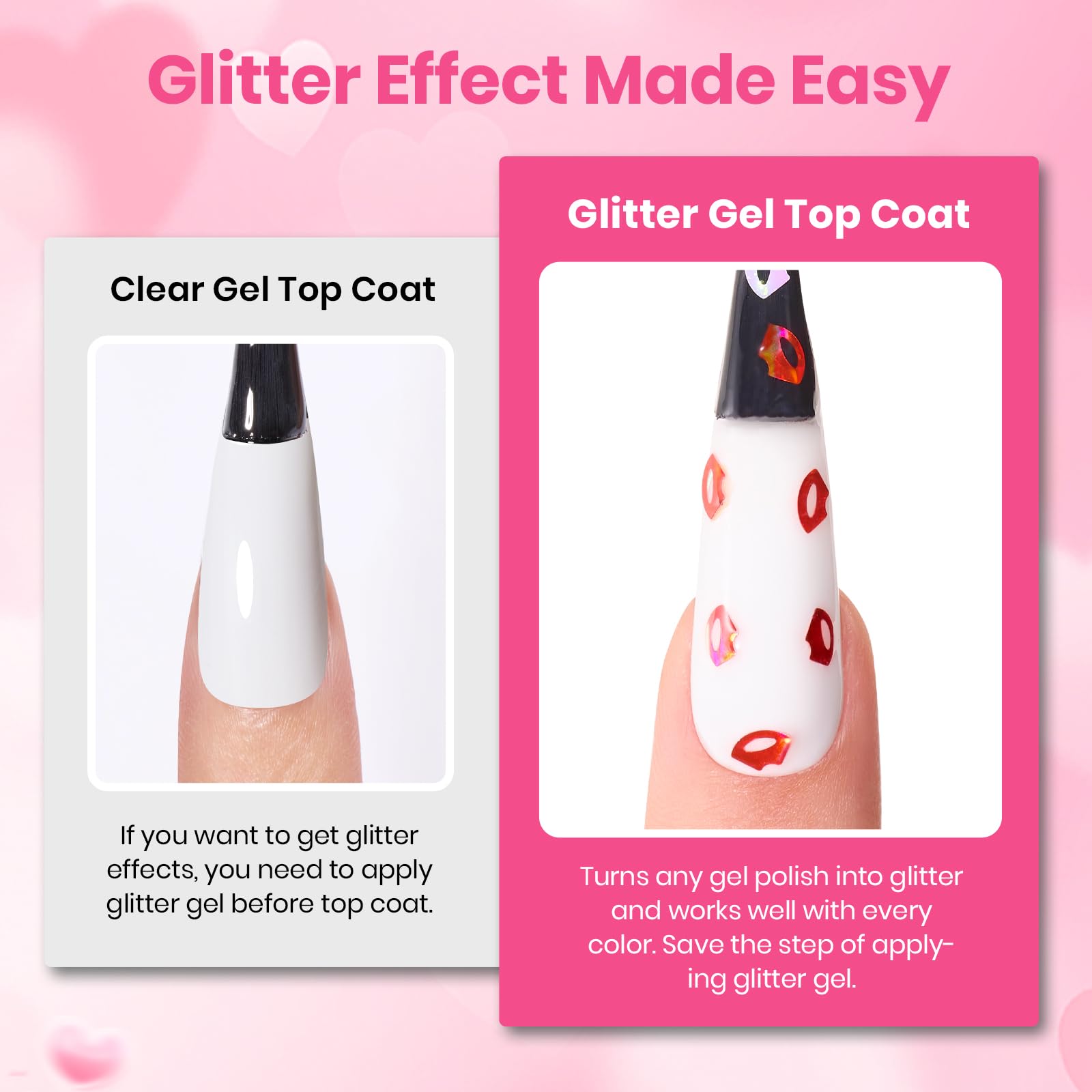 Beetles Valentine's Limited Gel Top Coat Set – 6×10ml Heart, Kiss Mark & Cat Eye Glitter