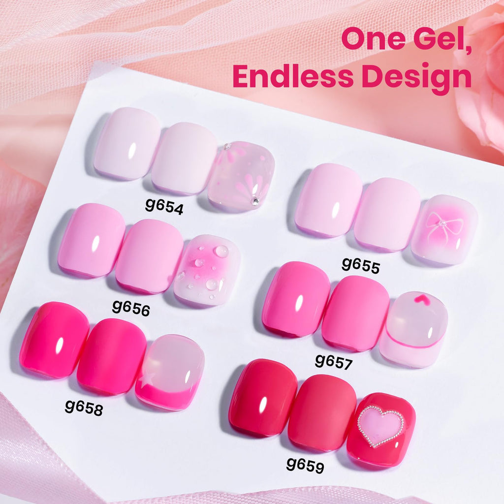 beetles Valentines Pink Gel Polish Set – Romance in Air Collection, 6-Color 15ml Soak-Off Kit