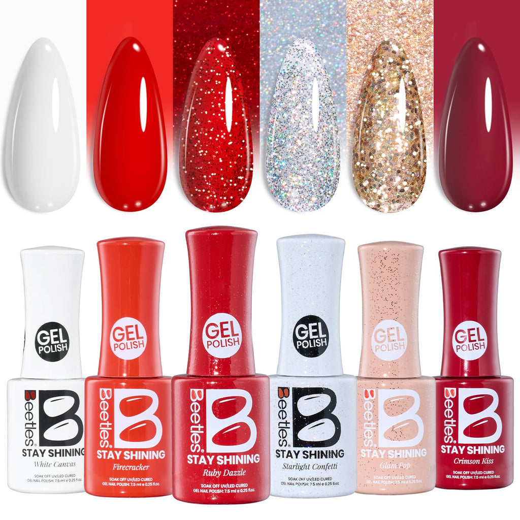 Beetles Valentines Gel Nail Polish Set – 6 Crimson Glamour Colors for At-Home Nail Art