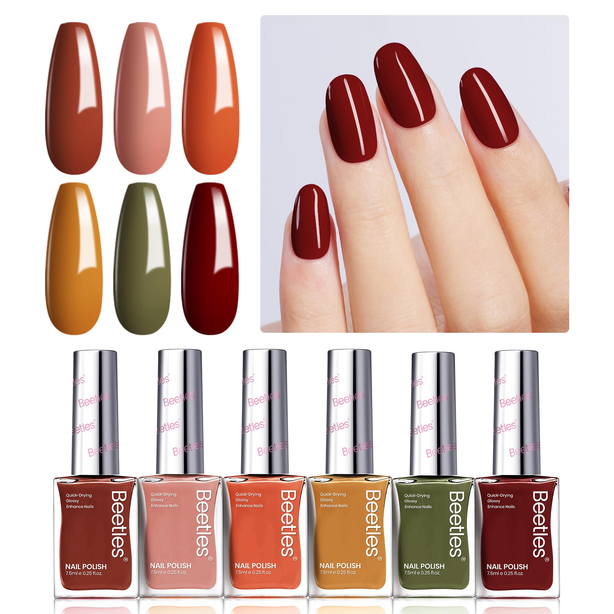 Beetles Winter Nail Polish Set P180 | 6-Color Quick Air Dry, Long-Lasting Color & Shine