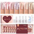 Beetles X Press Cat Eye Nails Kit - 7 Colors Nude Cat Eye Press On Nails Medium Almond | 224Pcs 16 Sizes All-in-One Kit With Nail Glue, Remover, Builder Top Coat, Nail Lamp