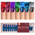 Beetles X Press Cat Eye Nails – 7 Colors, 16 Sizes, 224 Pcs | Short Square Press-On Nails