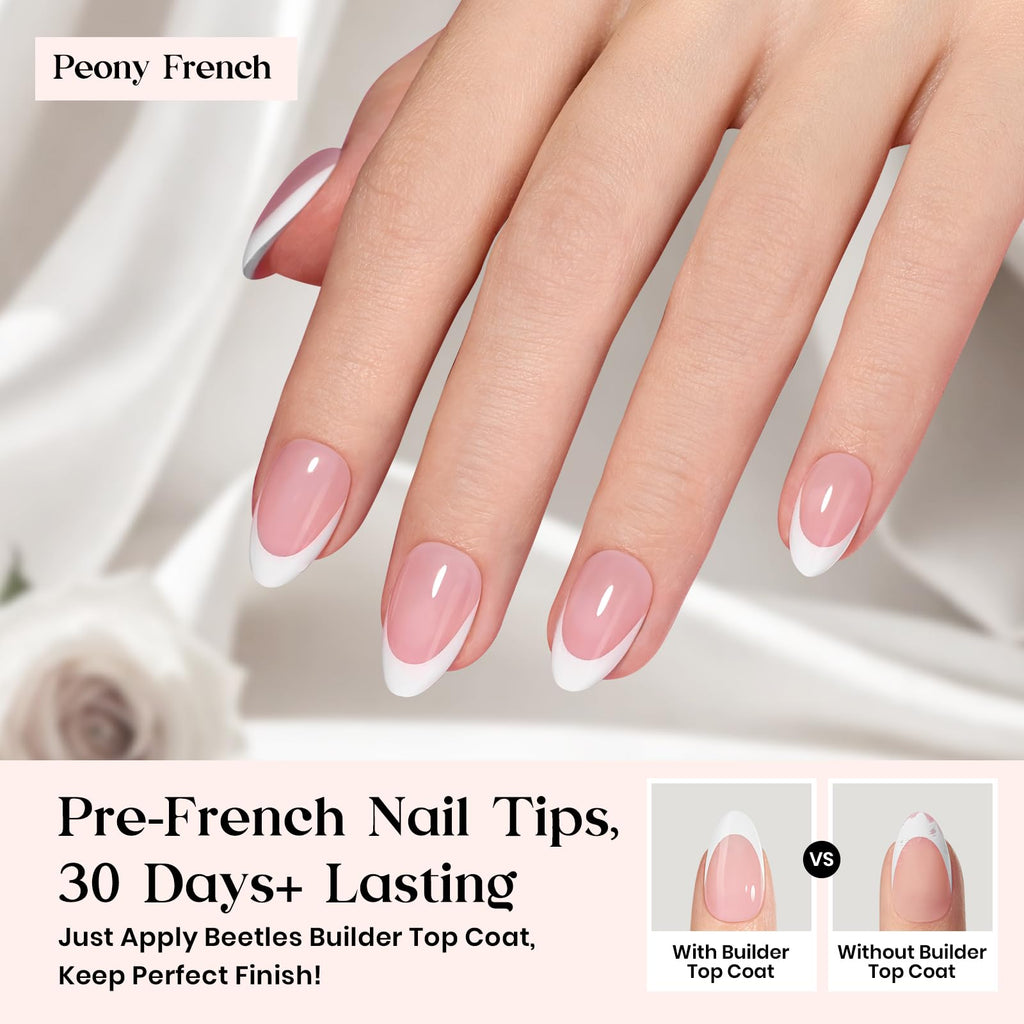 Beetles X Press Kit Gel Nail Kit – Short Almond French Tips, 224 Pcs