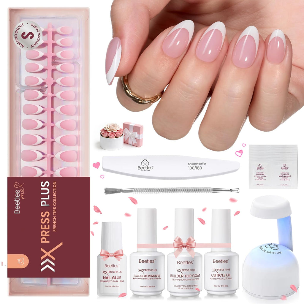 Beetles X Press Kit Gel Nail Kit – Short Almond French Tips, 224 Pcs