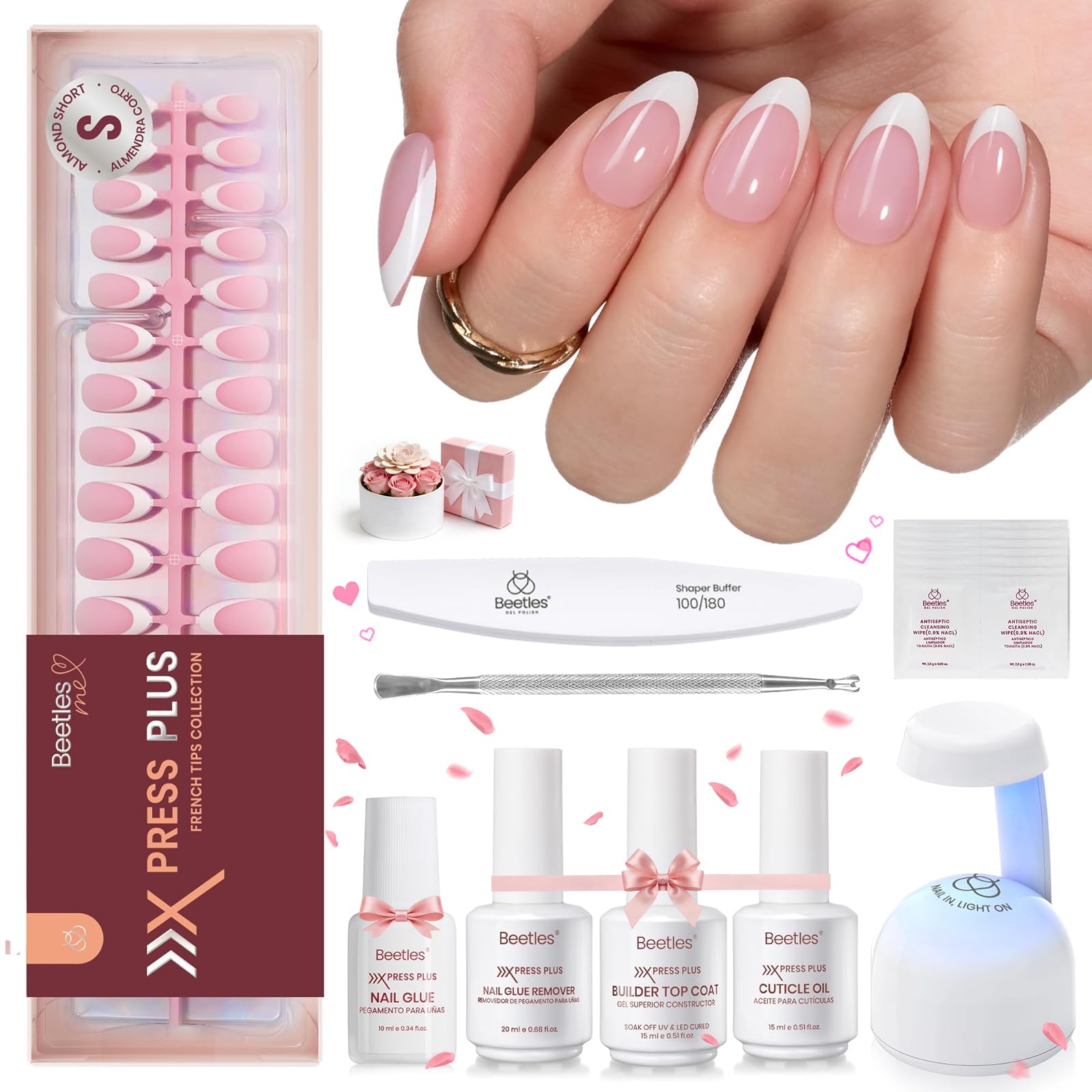 Beetles X Press Kit Gel Nail Kit – Short Almond French Tips, 224 Pcs