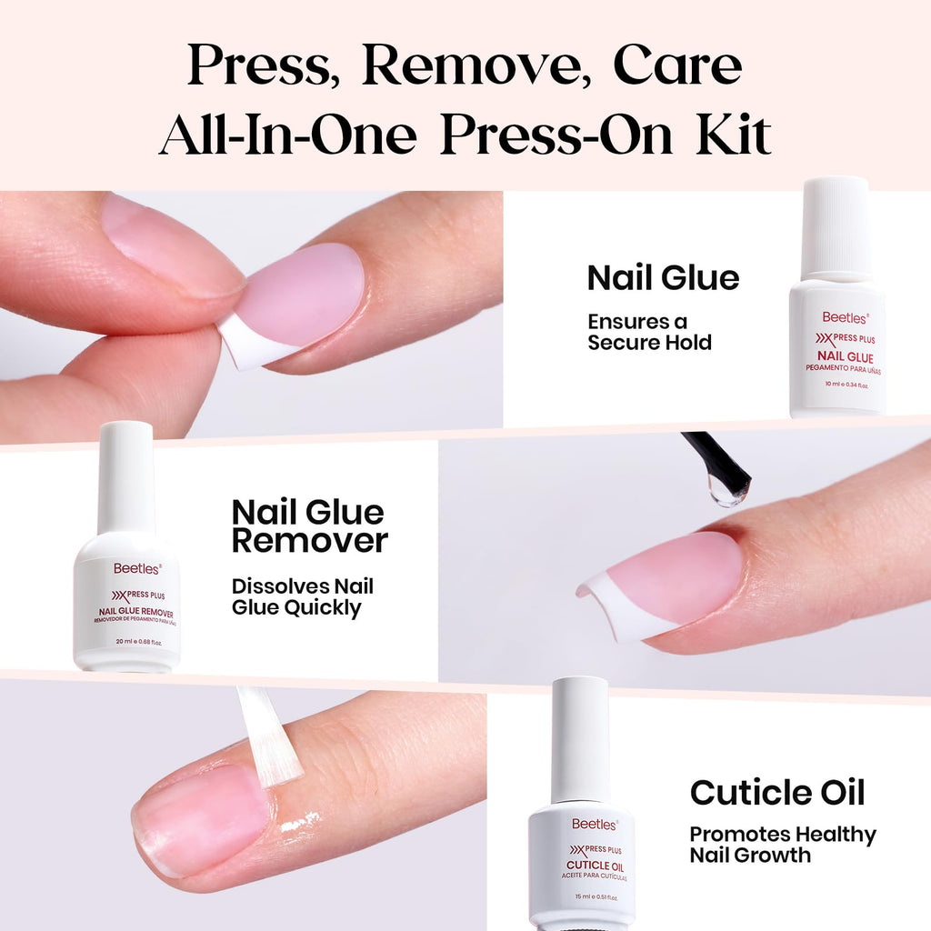 Beetles X Press Kit Gel Nail Kit – Short Almond French Tips, 224 Pcs