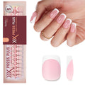 Beetles X Press Plus French Tip Nails – Camellia French, Pink Short Squoval | 224 Pcs, 16 Sizes