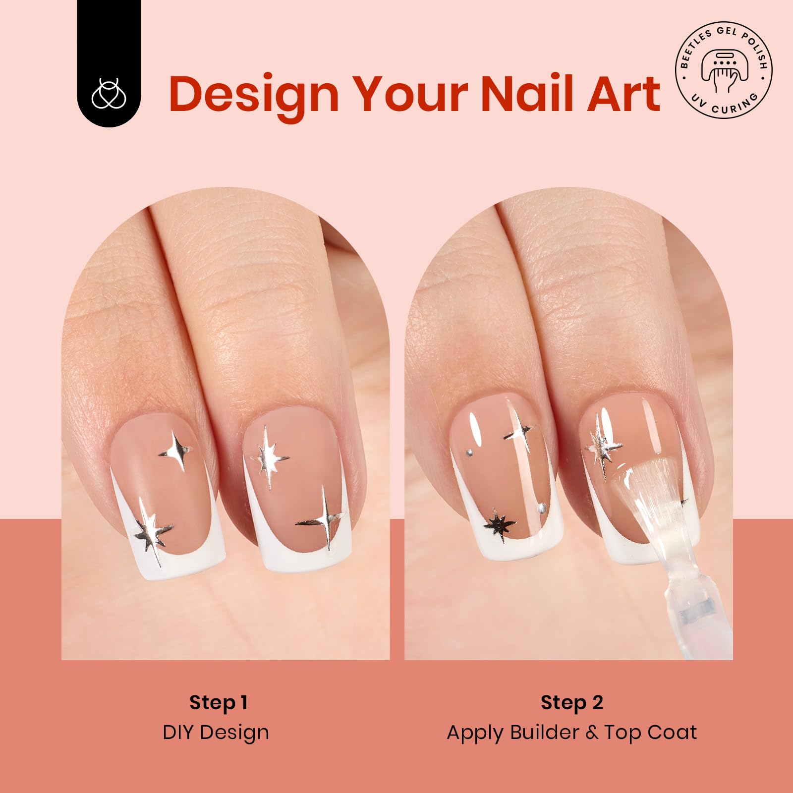 Beetles X Press Gel Nail Kit: 224 French Tip Press-On Nails + Mini UV Lamp | All-in-One DIY Manicure