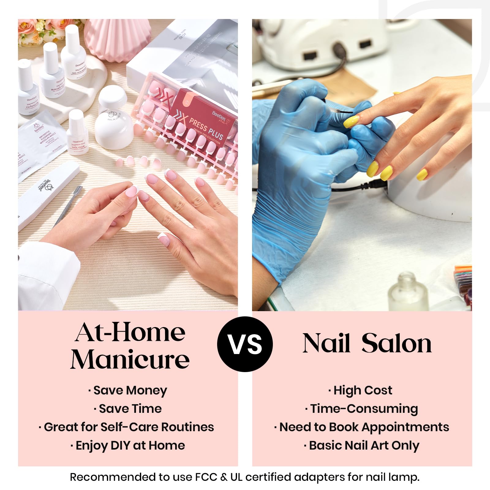 Beetles X Press Gel Nail Kit: 224 French Tip Press-On Nails + Mini UV Lamp | All-in-One DIY Manicure