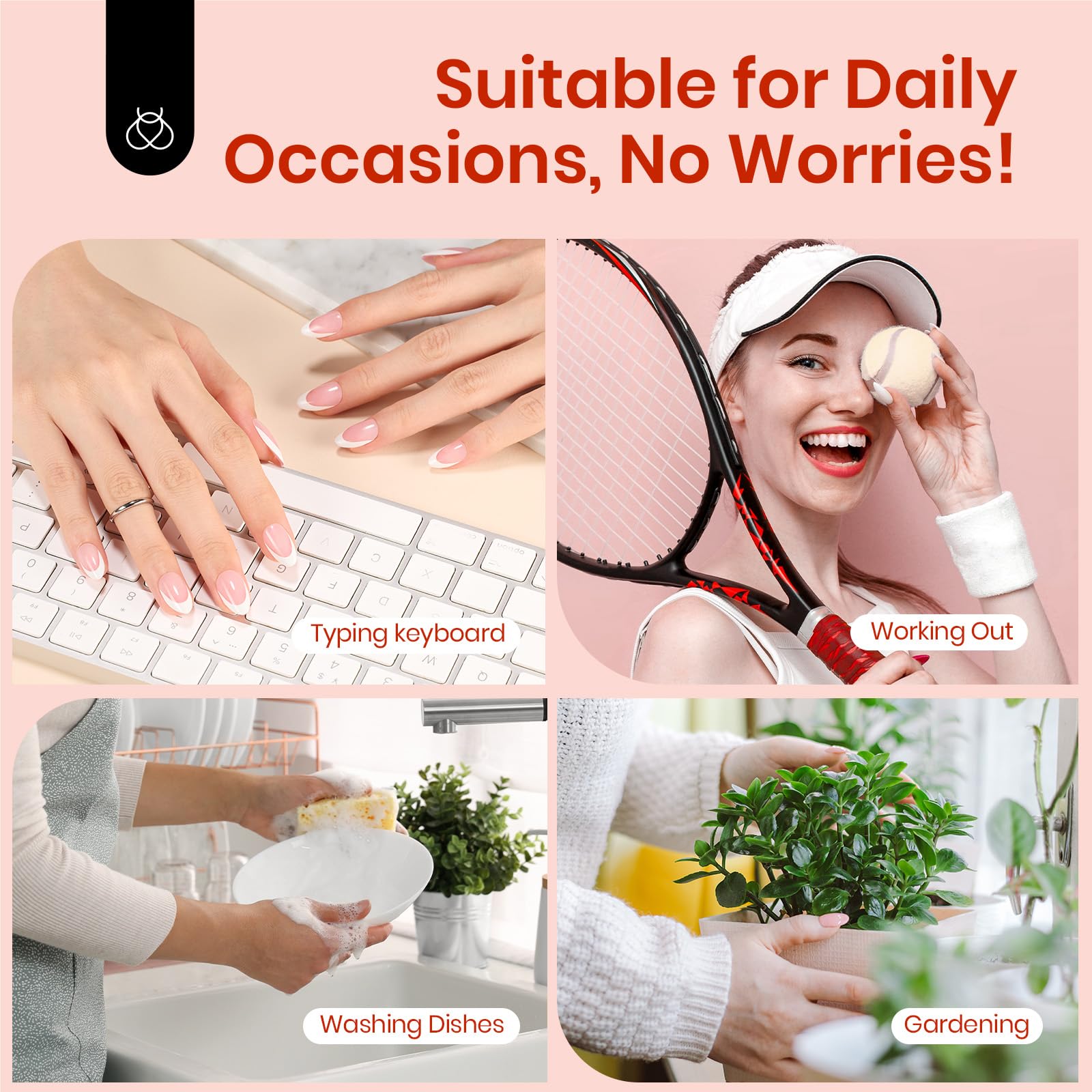 Beetles X Press Gel Nail Kit: 224 French Tip Press-On Nails + Mini UV Lamp | All-in-One DIY Manicure