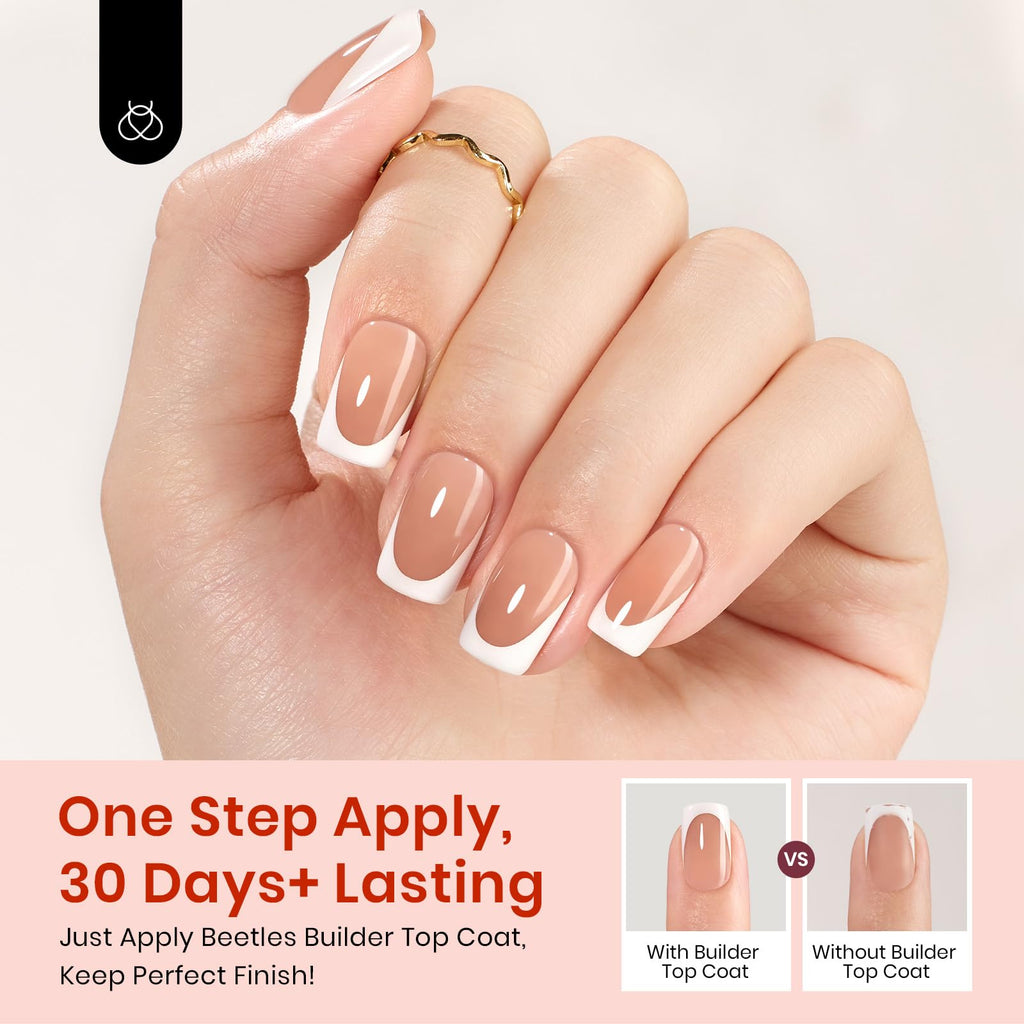 Beetles X Press Gel Nail Kit: 224 French Tip Press-On Nails + Mini UV Lamp | All-in-One DIY Manicure