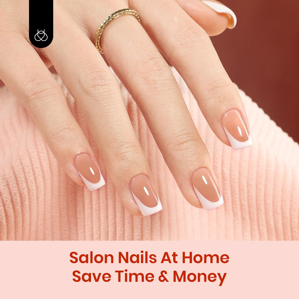 Beetles X Press Gel Nail Kit: 224 French Tip Press-On Nails + Mini UV Lamp | All-in-One DIY Manicure