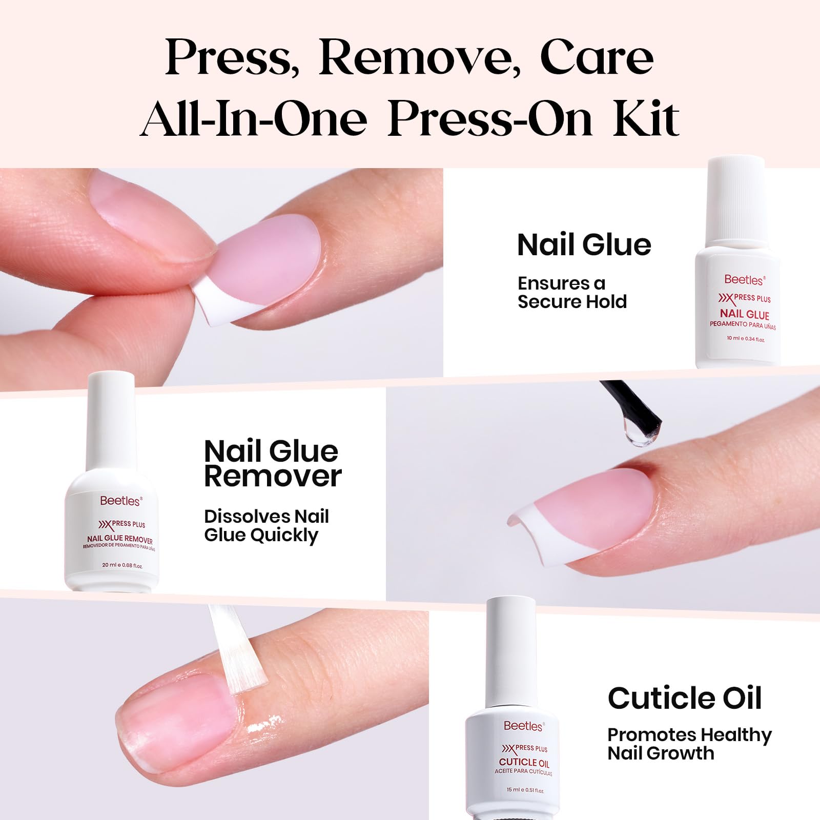 Beetles X Press Plus Gel Nails Kit – Peachy French | All-In-One Press-On Nails