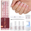 Beetles X Press Plus Gel Nails Kit – Peach French & Pink Extra Short Square Tips (210 Pcs All-in-One)