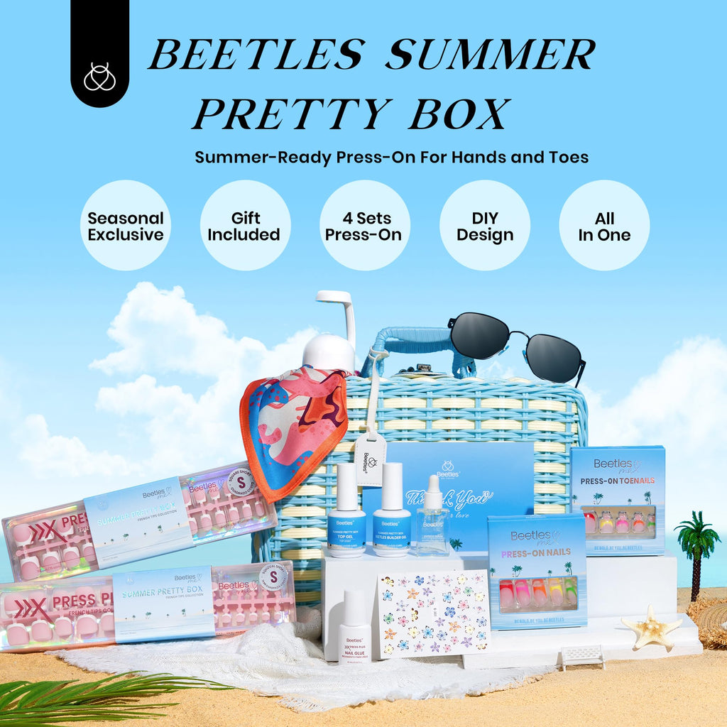 Beetles X Press Plus On Nails Kit Summer Pretty Box – All-In-One Nails Kit with Gels & Tools (2025 Limited Edition)