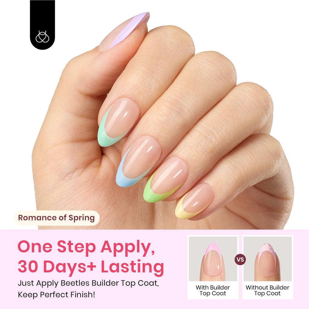Beetles X Press Plus French Tips Press On Nails – 224 Pcs Pastel Short Almond Kit