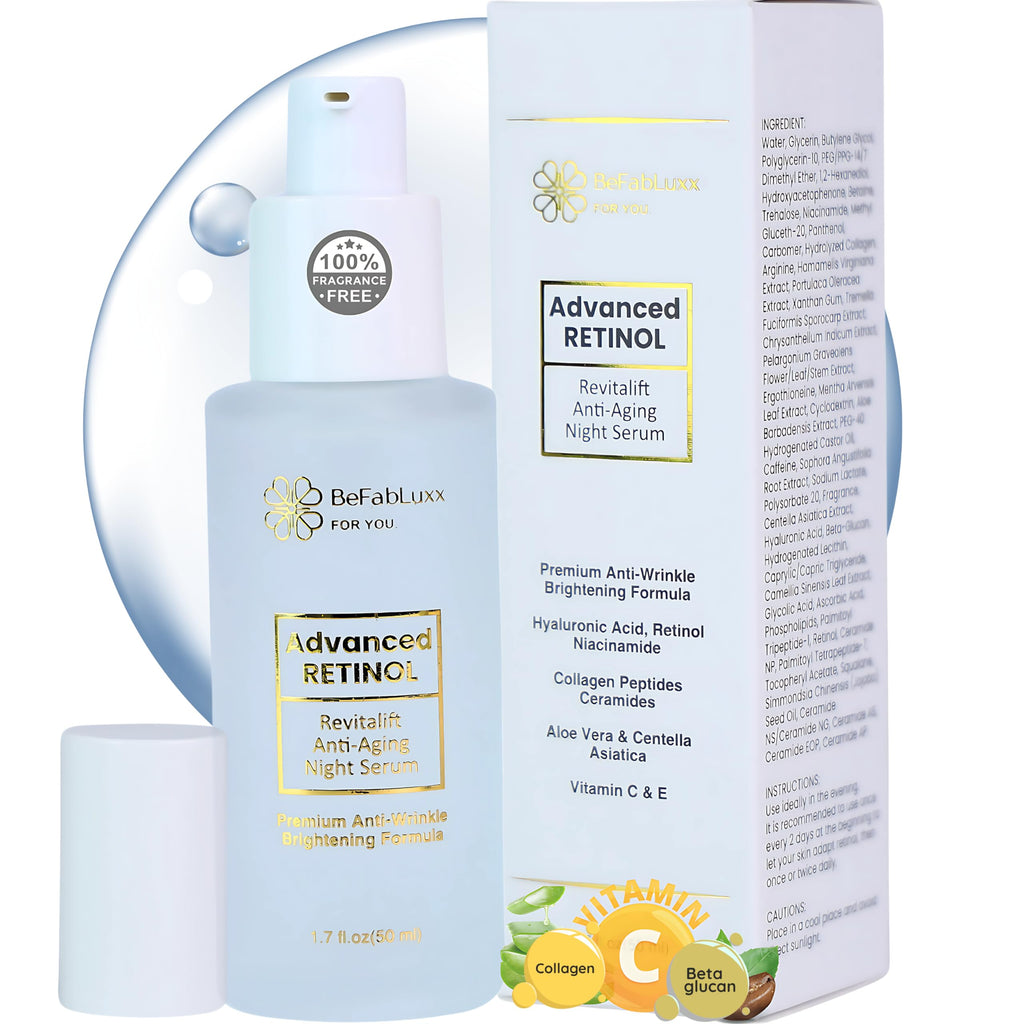 BeFabLuxx Advanced Retinol Serum – Night Anti-Aging Serum for Face & Neck with Hyaluronic, Niacinamide & Collagen