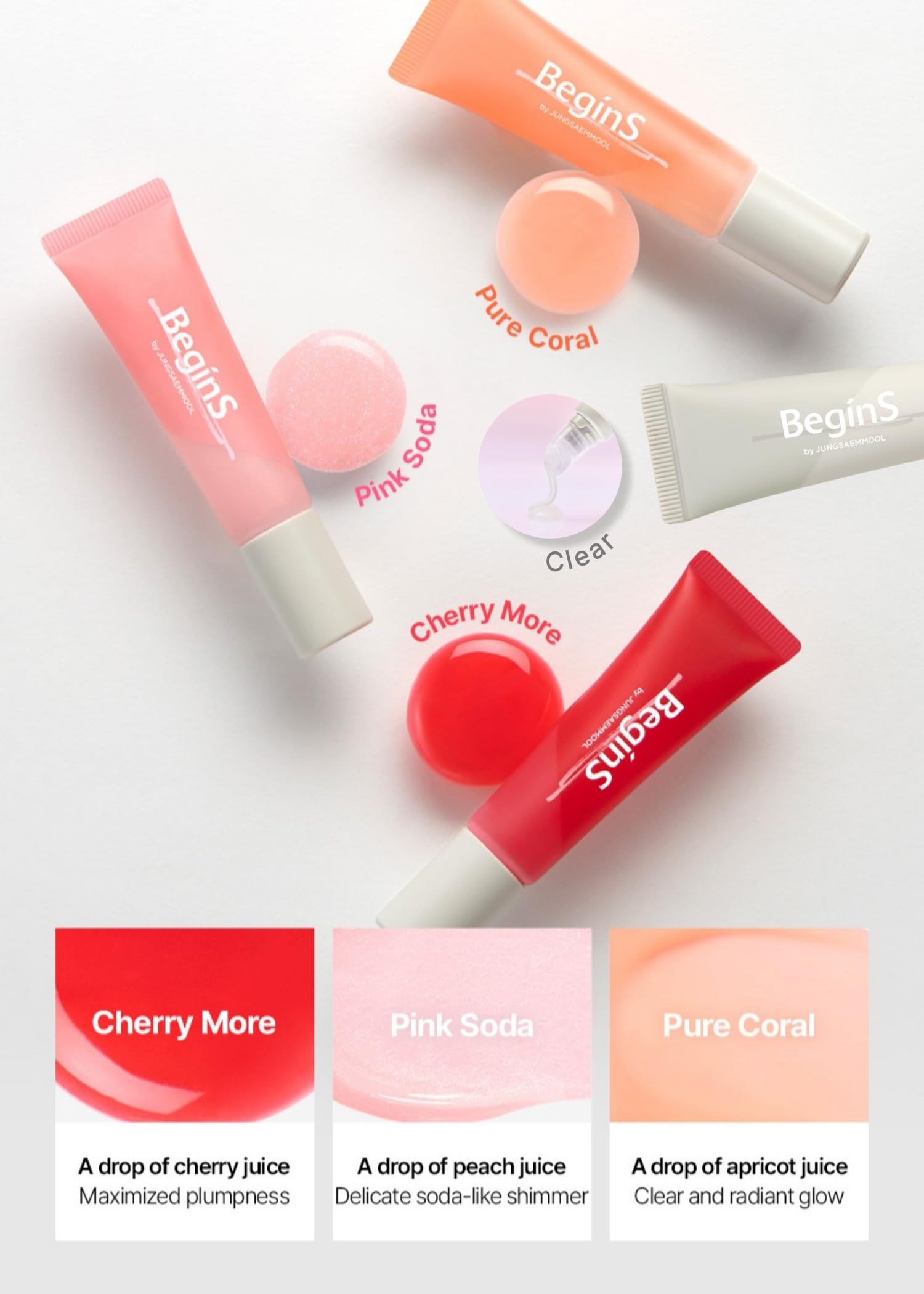 BeginS by JUNGSAEMMOOL Lip Care Color Oil #Cherry More – Vegan Tinted Lip Oil with Jelly Massager